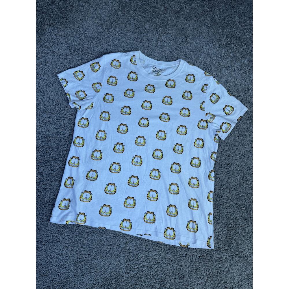 Garfield Shirt Mens XL White Allover Garfield Faces Graphic Crew Neck Tagless
